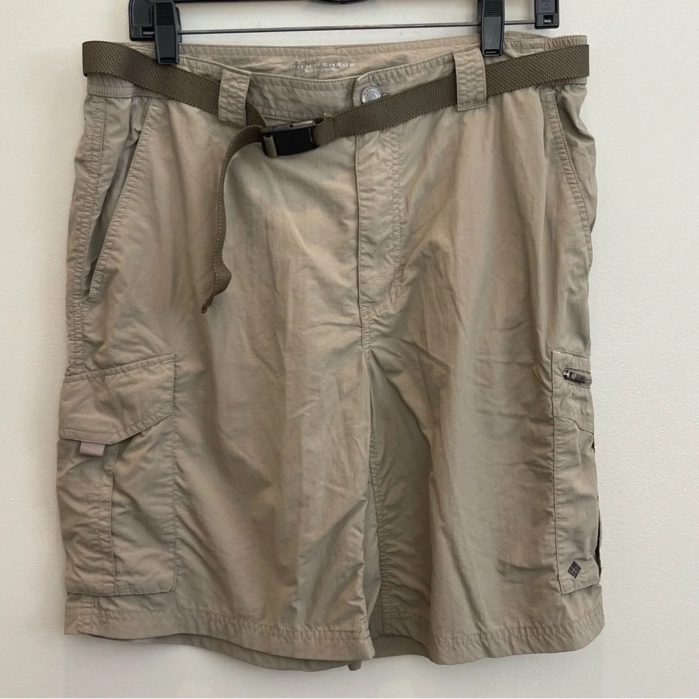 Columbia Mens Cargo Hiking Shorts Size 36 Beige Belted Ripstop 9
